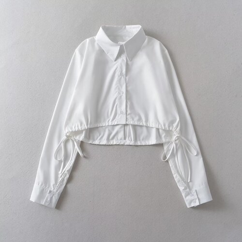 Women's clothing wholesale European and American style straps irregular loose long-sleeved shirts niche design short shirts