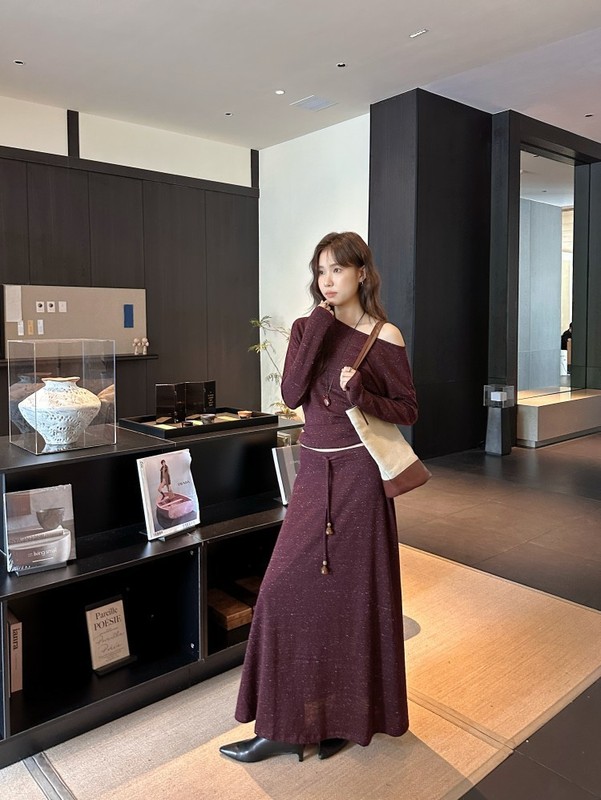 DIGM | 2025秋冬极简清冷羊毛亚麻松紧腰珠串绑带半身裙女A17399|undefined