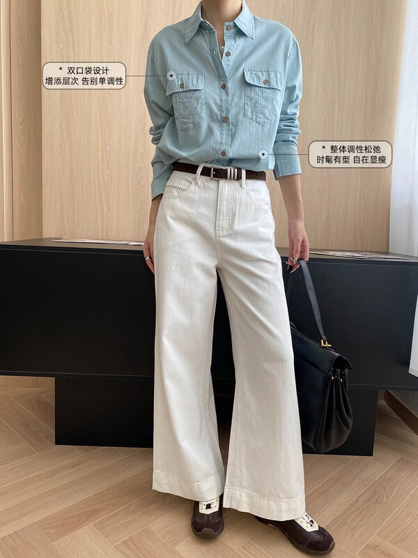 司南 初秋新作 テンセル麻 オールドマネー風 ダブルポケット ゆったり着痩せ通勤シャツ SN7729|undefined