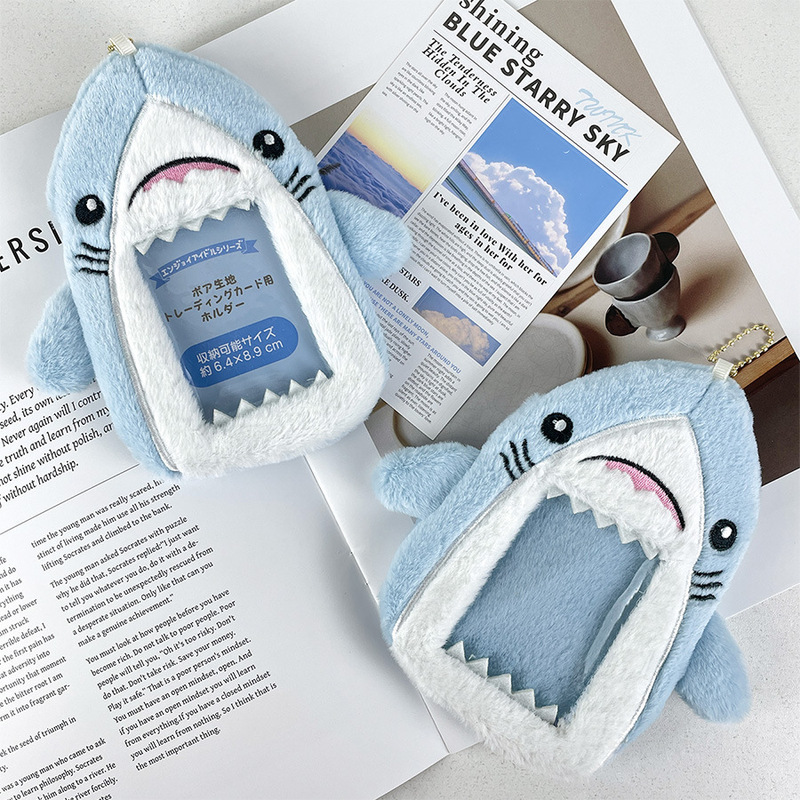 Cartoon Shark Plush ID Card Holder ID Card Campus Card Keychain Protective Case Love Bean Small Card Display Card Holder