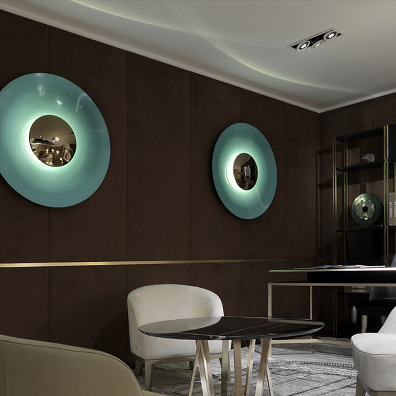 Redondo nórdico puerta de entrada apartamento diseñador estudio modelo LED sala de estar lámpara de pared dormitorio comedor platillos voladores cabecera de cama