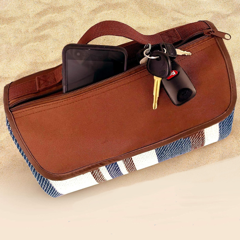 Couverture de pique-nique d'extérieur, tapis portable en acrylique avec poche zippée, couverture de voyage pliable pour le camping et la plage, logo personnalisé OEM disponible_voghion.com