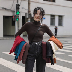 觅定半高领打底衫女秋冬内搭毛衣针织衫加厚上衣冬季新款黑色白色