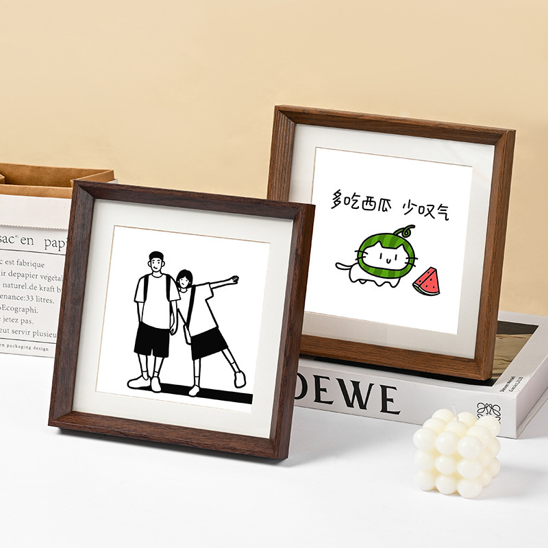 Ins Cartoon Text Square Photo Frame 5 Inches 6 Inches 7inch 8inch Oil Pastel Picture Frame Wall Hanging Creative Retro Table