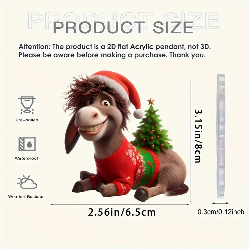 Трансграничный новый рождественский милый маленький осел праздничный кулон акриловая плоская подвеска для ключей