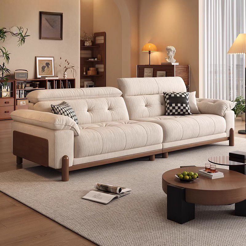 Senna Spring Cream Mid-Ancient Style Solid Wood Cloud Fabric Sofa Living Room Small Apartment Three-Seat Retro Style Sofa