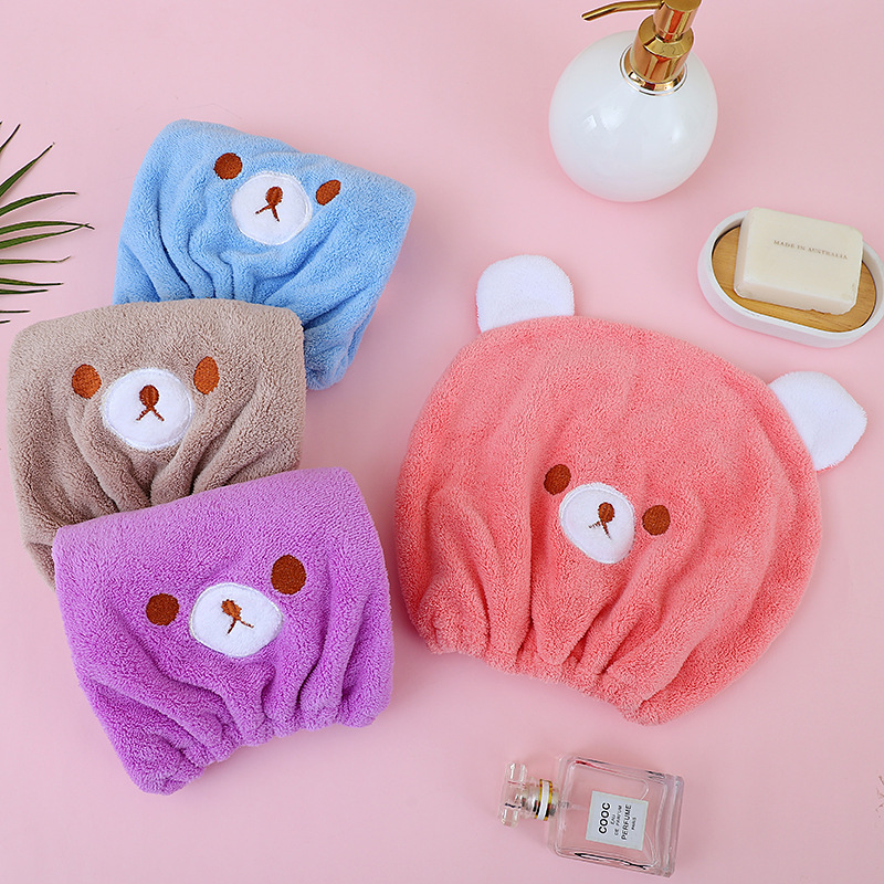 Cute Bear Princess Shower Cap Children's Baby Cartoon Coral Fleece Dry Hair Cap Girl's Long Hair Absorbent Towel Cute Bear Princess Shower Cap Children's Baby Cartoon Coral Fleece Dry Hair Cap Girl's Long Hair Absorbent Towel