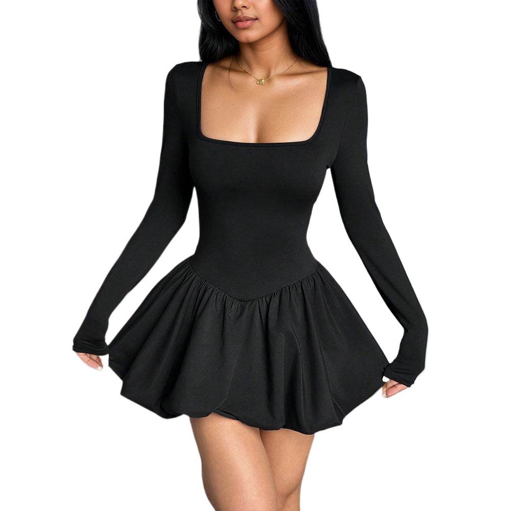 Women's Slim Fit Long-Sleeve Ruffle Dress