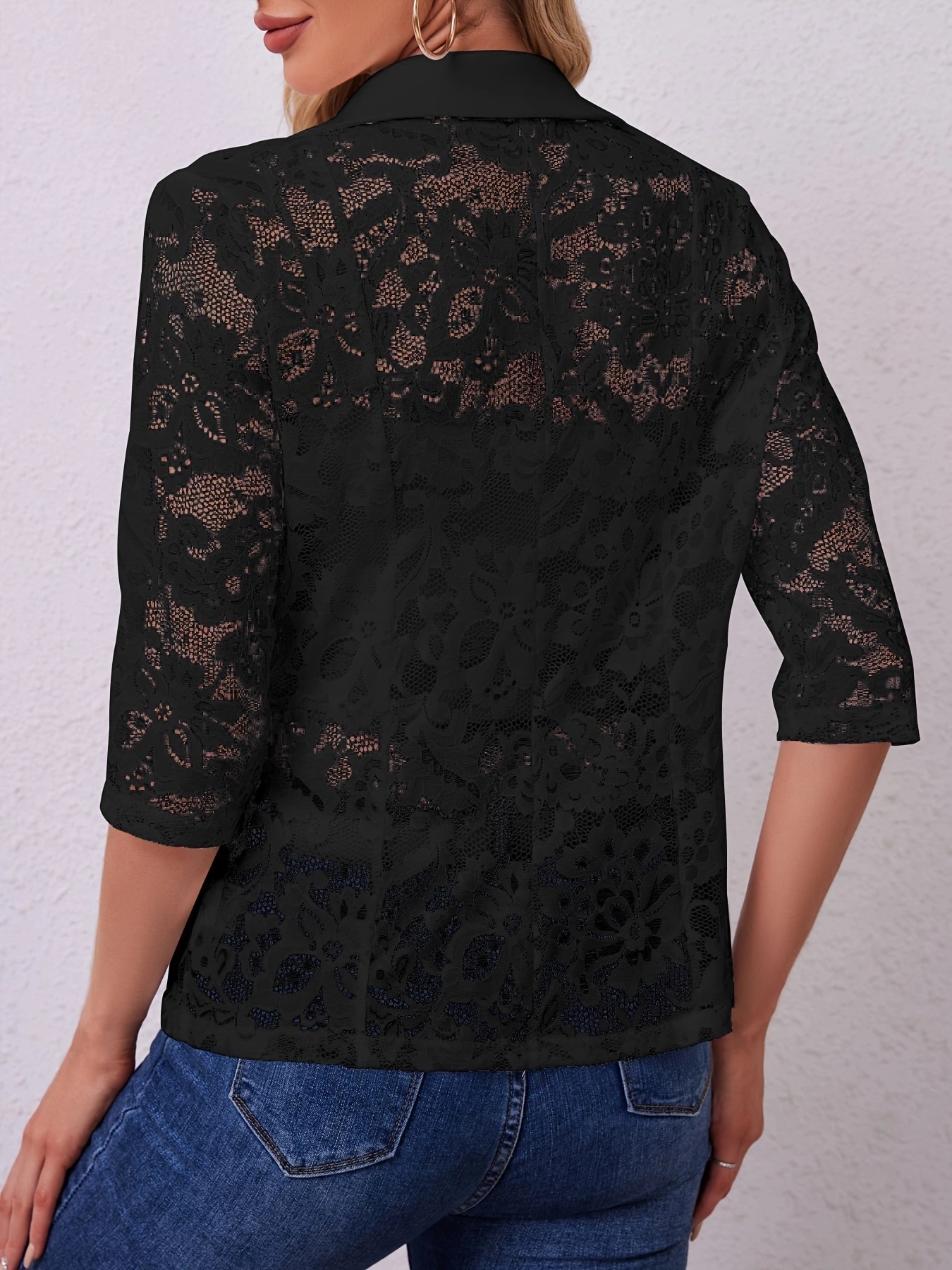 Elegant Lace Patchwork Blazer For Women Solid Colour Suit Jacket_voghion.com