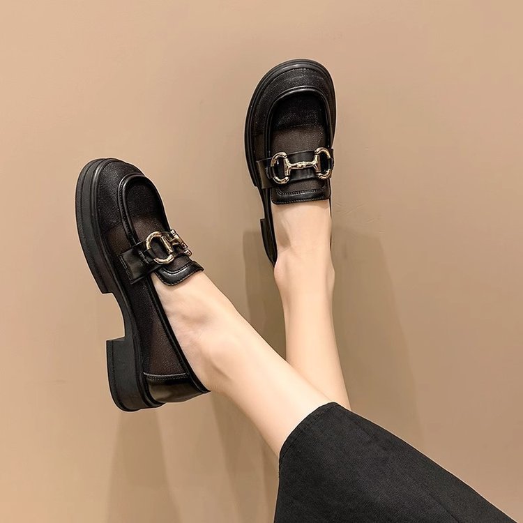 Zapatos de malla de Lefour para mujeres 2026 verano nuevo delgado vacío universal transpirable super caliente suela gruesa jk zapatos de cuero pequeños zapatos individuales