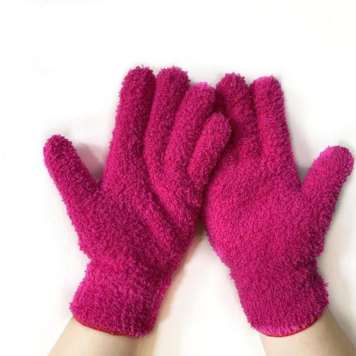 Household helper coral fleece half-fleece thermal, water-absorbent and dust-removing knitted gloves, unisex knitted gloves for wholesale