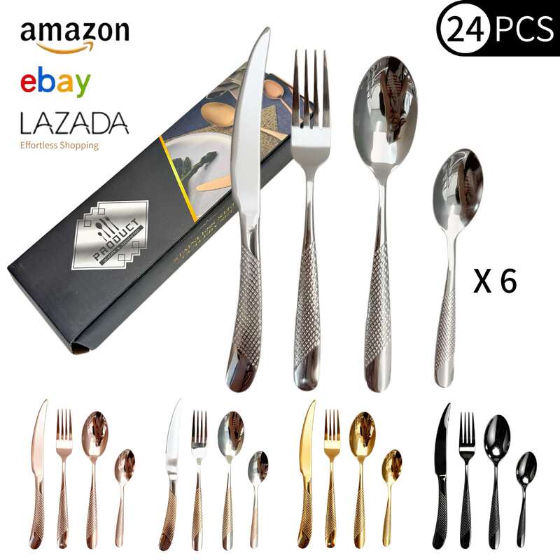 Amazon Cross-Border Stainless Steel Cutlery Set, Star Diamond Steak Knife, Fork, and Spoon, Western-Style Cutlery Gift Set, 18/24 Pieces