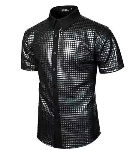 Men's Formal Shirt Glitter Button Shirt Cross-border Trade 1970s Disco Party Cosplay Costume
