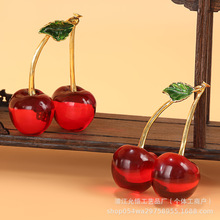水晶樱桃工艺品琉璃摆件厨房餐厅桌面树脂摆件仿真水果玻璃装饰品