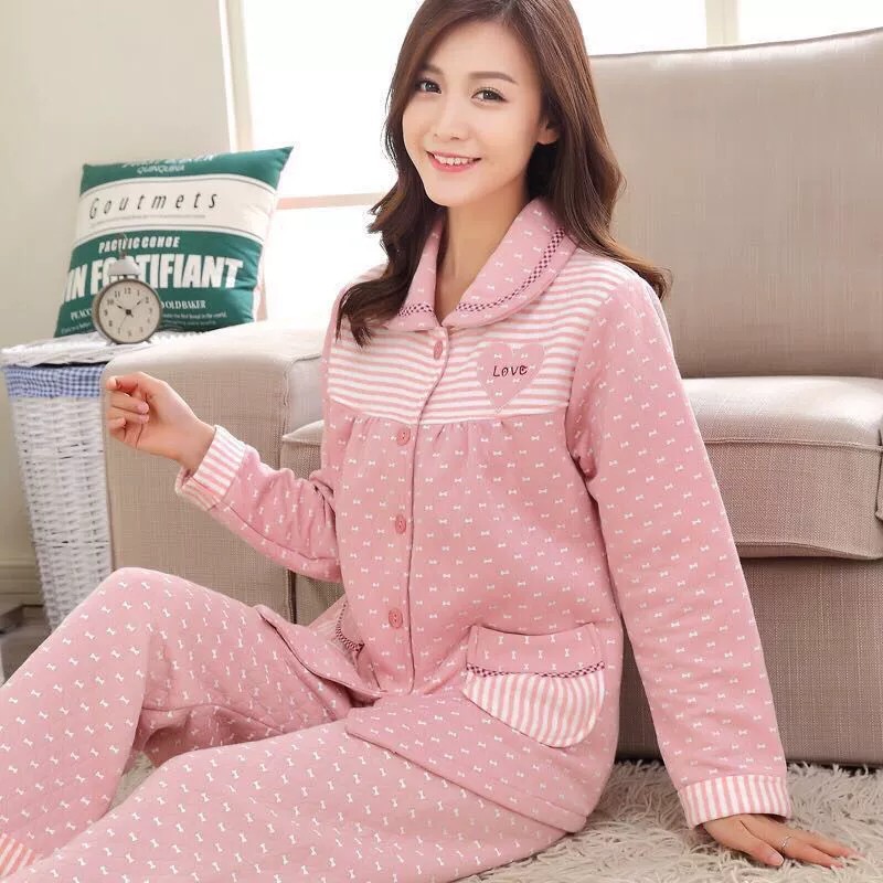 Otoño e invierno sándwich pijamas 100% algodón de las mujeres engrosada delgada acolchada extra grande aire de algodón ropa para el hogar de mediana edad y ancianos