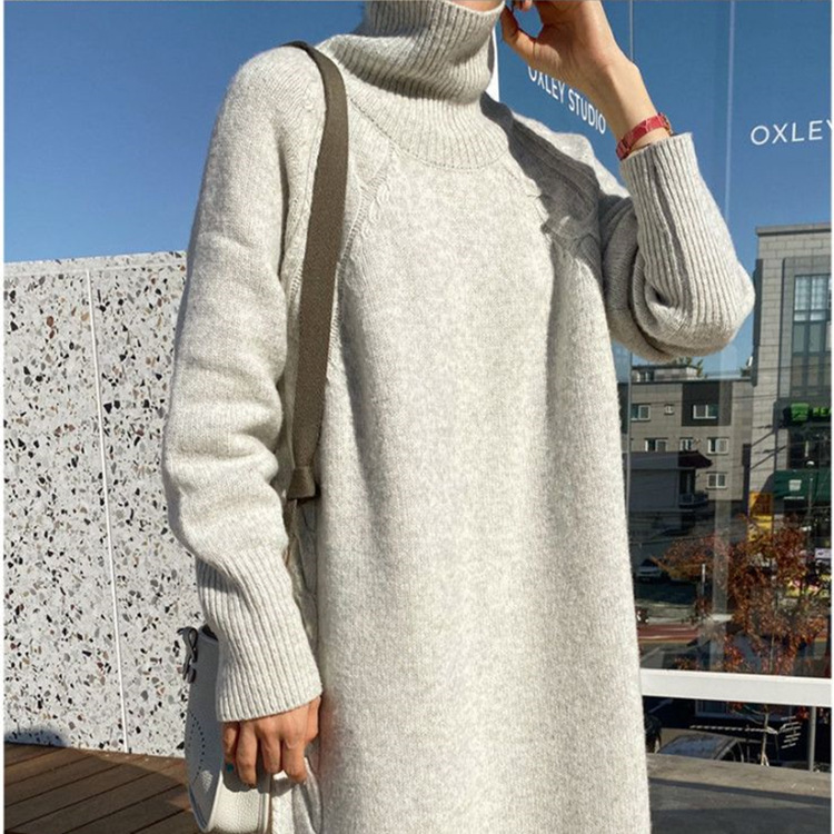 Autumn and Winter Loose Large Size Knitted Dress Over-the-Knee Base Long Dress Japanese-Korean Thickened High Collar Super Long Sweater Dress for Women Autumn and Winter Loose Large Size Knitted Dress Over-the-Knee Base Long Dress Japanese-Korean Thickened High Collar Super Long Sweater Dress for Women