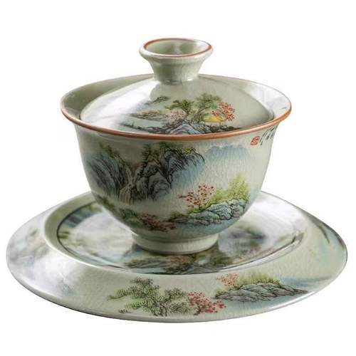 Wholesale Blue and White Cover Porcelain Tea Cups High-end Retro Tea Set Large Single Three Talents Tea Bowl New