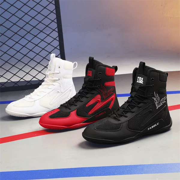 Sanda Boxing Shoes, Fighting Training Wrestling Martial Arts Fitness Sports Fighting Shoes, Men's and Women's High-Top Shock-Absorbing Wrestling Shoes