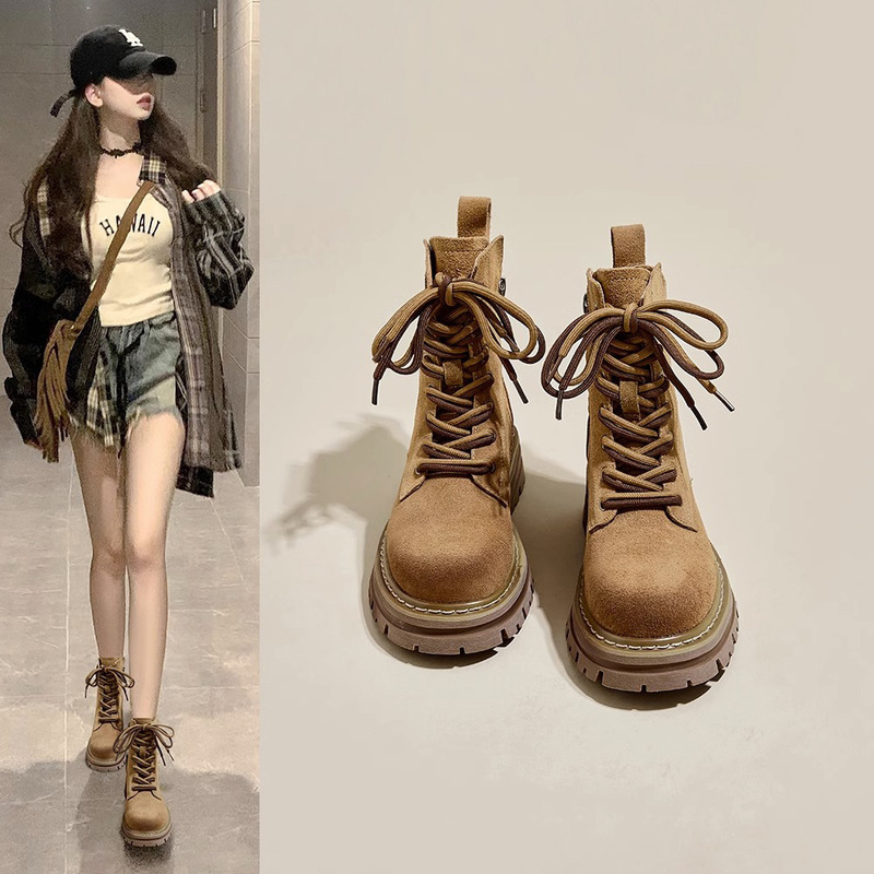 33-42 Wenzhou shoes Martin boots Women's New genuine leather retro tooling Western cowboy boots thick sole hidden height increasing hot