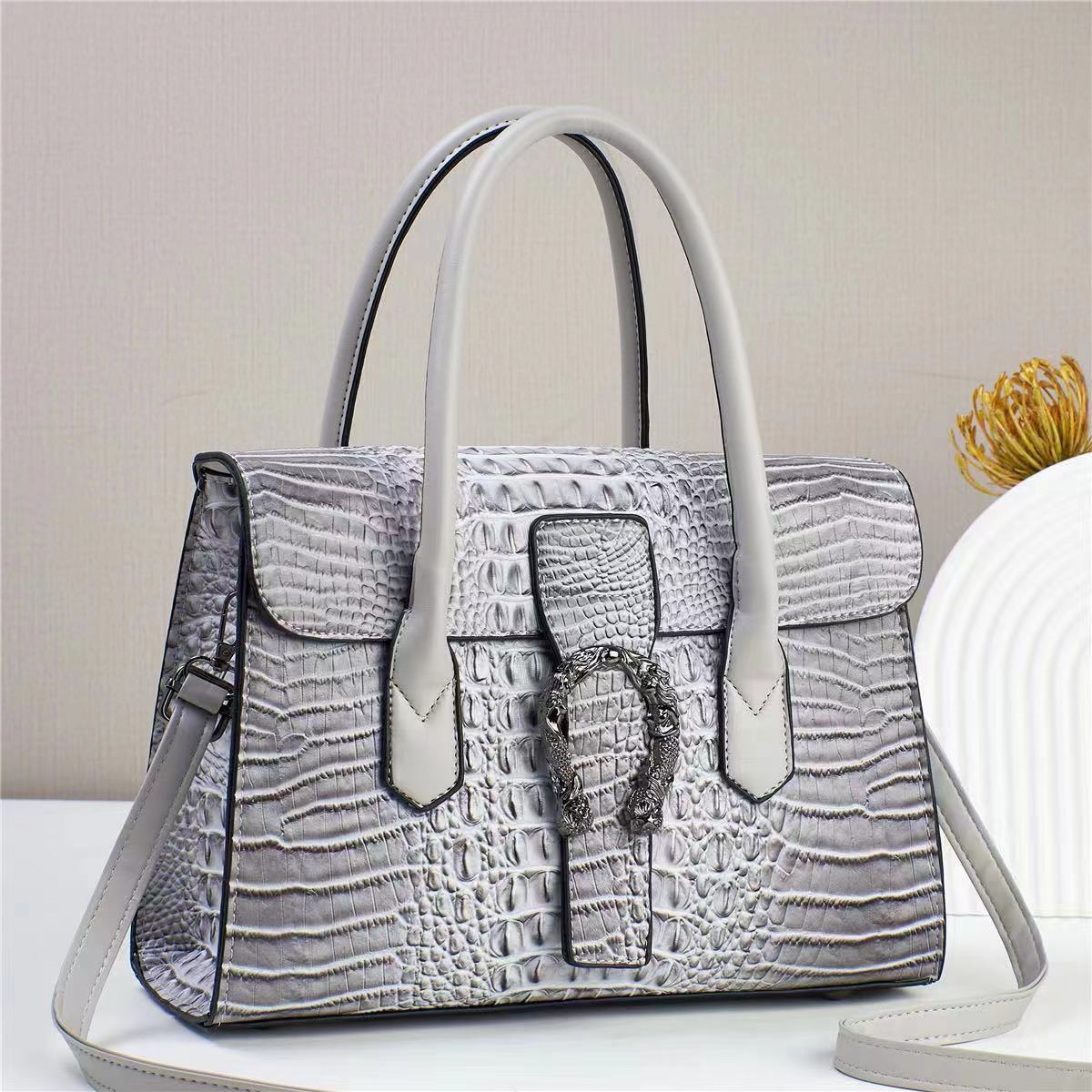 Bolso de moda cocodrilo, gran capacidad, partido de hombro, bolsa de compras, bolsa de mano.