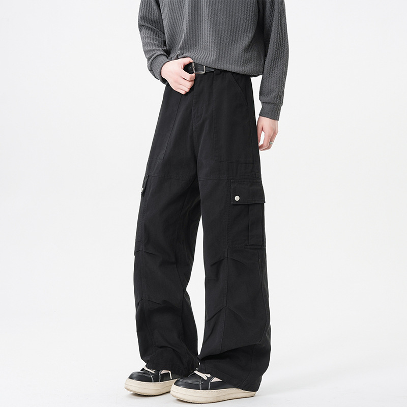 Cross-Border Wholesale American Retro Work Pants for Men, Loose Straight-Leg, Spring and Autumn Trendy Casual Wide-Leg Pants, White