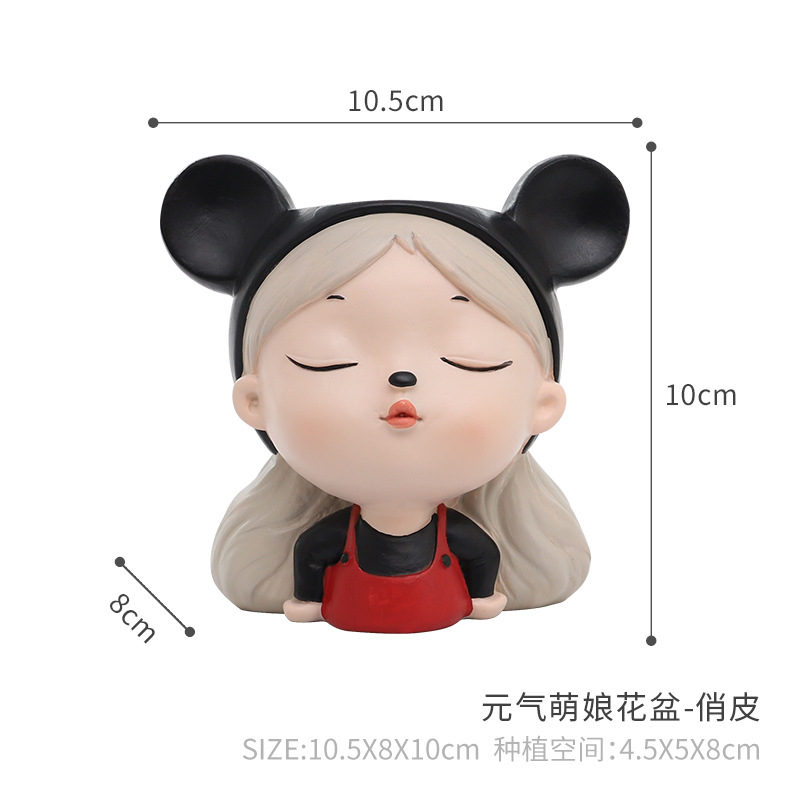 Chậu cây mọng nước hình cô gái hoạt hình resin, chậu mini để bàn, trang trí tiểu cảnh và sân vườn (RG-82)