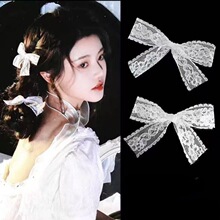 超仙lolita发夹白色蕾丝花边蝴蝶结发夹写真造型发饰女生甜美
