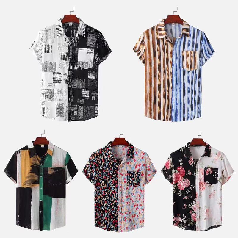 Cross-border 2022 new foreign trade supply Hawaii style European and American digital printing short sleeve shirt men's shirt