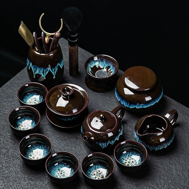 Kiln-Glazed Kung Fu Tea Set for Home Use, Tea Pot for Office and Reception, High-End Sand Gold Glaze Jianzhan Tea Cup and Gaiwan Kiln-Glazed Kung Fu Tea Set for Home Use, Tea Pot for Office and Reception, High-End Sand Gold Glaze Jianzhan Tea Cup and Gaiwan