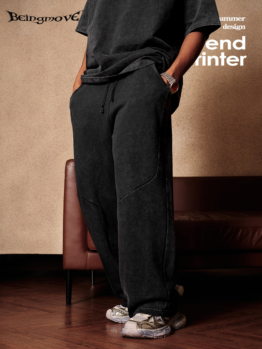 Vintage americano marca de moda juvenil deportivo pantalones de pierna de pantalon para hombres sueltos ociosos lavados con agua pantalones rectos para hombres