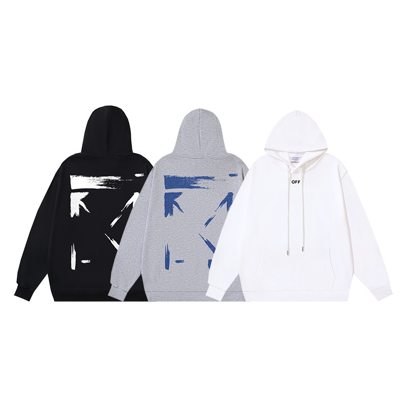 High-End Version Off-White Pure Cotton Terry 400g Heavyweight Graffiti Arrow Print Unisex Casual Hooded Sweatshirt High-End Version Off-White Pure Cotton Terry 400g Heavyweight Graffiti Arrow Print Unisex Casual Hooded Sweatshirt
