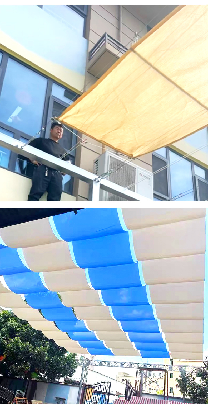 Custom-made outdoor wave-shaped retractable HDPE sunshade net for kindergartens, poolside, beach, and home courtyard