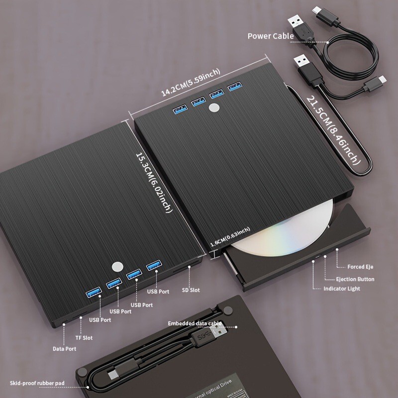 8-in-1 USB3.0 外付け DVD バーナー TYPE-C 多機能 CD ドライブ 拡張光学ドライブ|undefined
