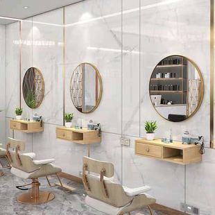 Wall-Hanging Mirror Table Multifunctional Internet Red Wall Cabinet Barber Shop Tool Cabinet Wooden Storage Rack Hairdresser Storage Cabinet
