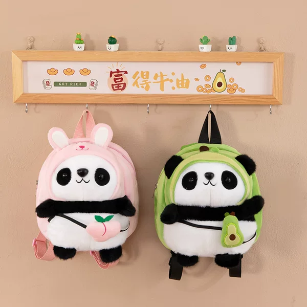 New Style Panda Backpack Plush Toy, Stylish Children's Panda Doll Backpack, Avocado Strawberry Backpack Wholesale