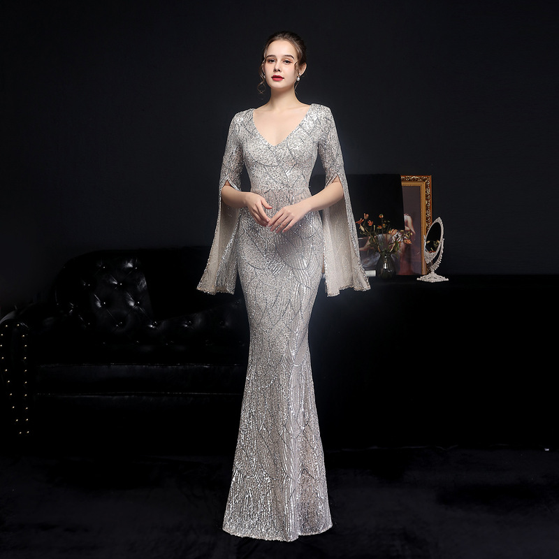 18576 # Sequin Long Banquet Slim Fishtail Elegant Socialite Party Annual Meeting Host Evening Dress 18576 # Sequin Long Banquet Slim Fishtail Elegant Socialite Party Annual Meeting Host Evening Dress