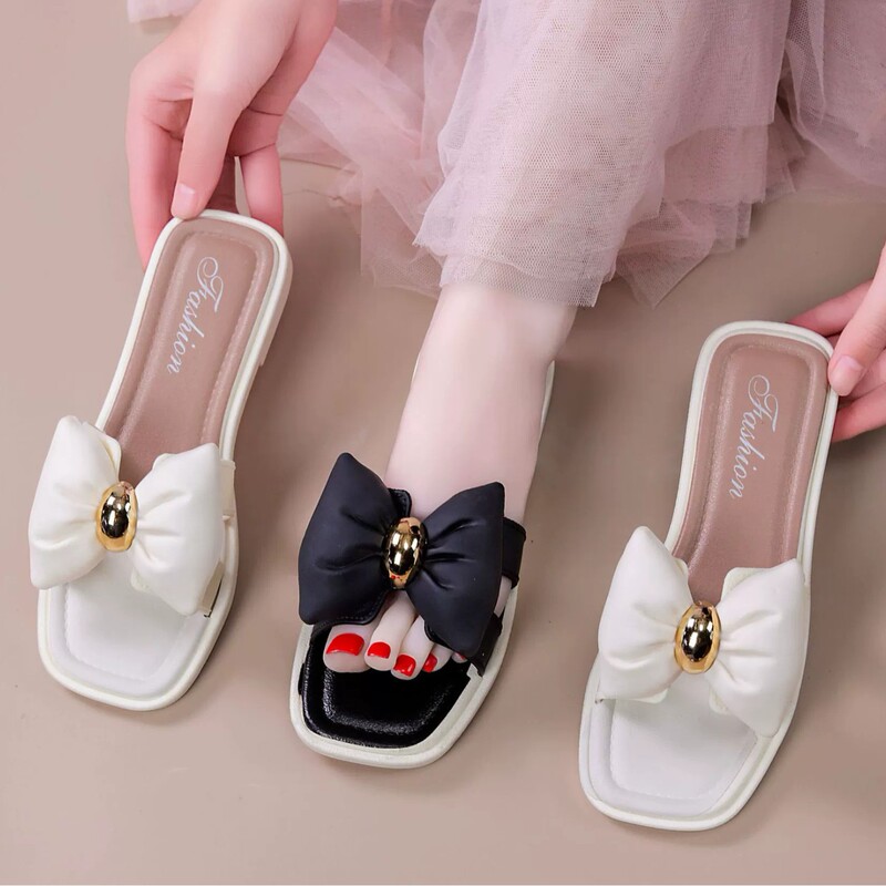 Summer New Style Bow-Knot Women's Sandals for Outer Wear Non-Slip Soft-Soled Flat-Soled Fashionable Home Outdoor Slippers Internet Celebrity