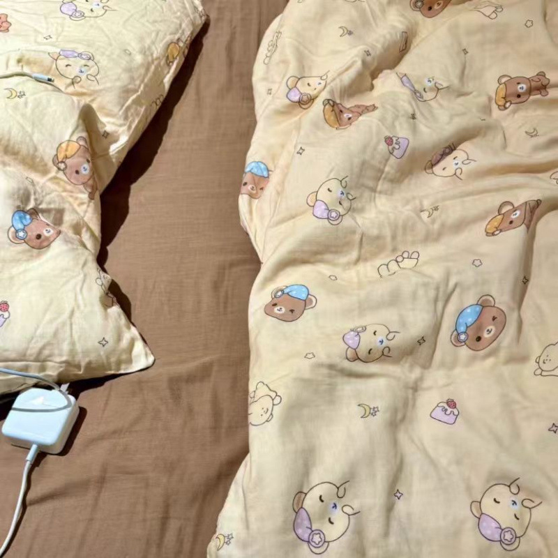 Good Night Rilakkuma Washed Cotton Korean Sweet Four-Piece Quilt Cover Bed Sheets Pillowcase Student Dormitory Three-Piece Set Free Shipping