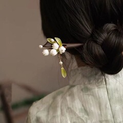 新しいマグノリア木製ヘアピンシンプルなアップヘア頭飾りスズランの花レトロチャイナアクセサリータッセル韓服ヘアアクセサリー