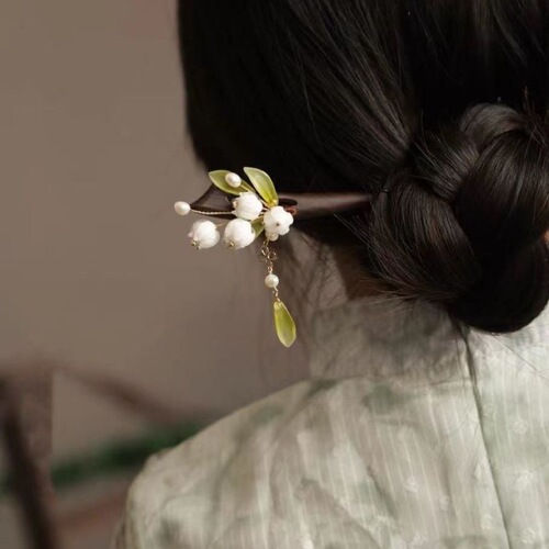  New Magnolia Flower Wooden Hairpin Simple Updo Hair Ornament Lily of the Valley Retro Cheongsam Accessories Tassel Hanfu