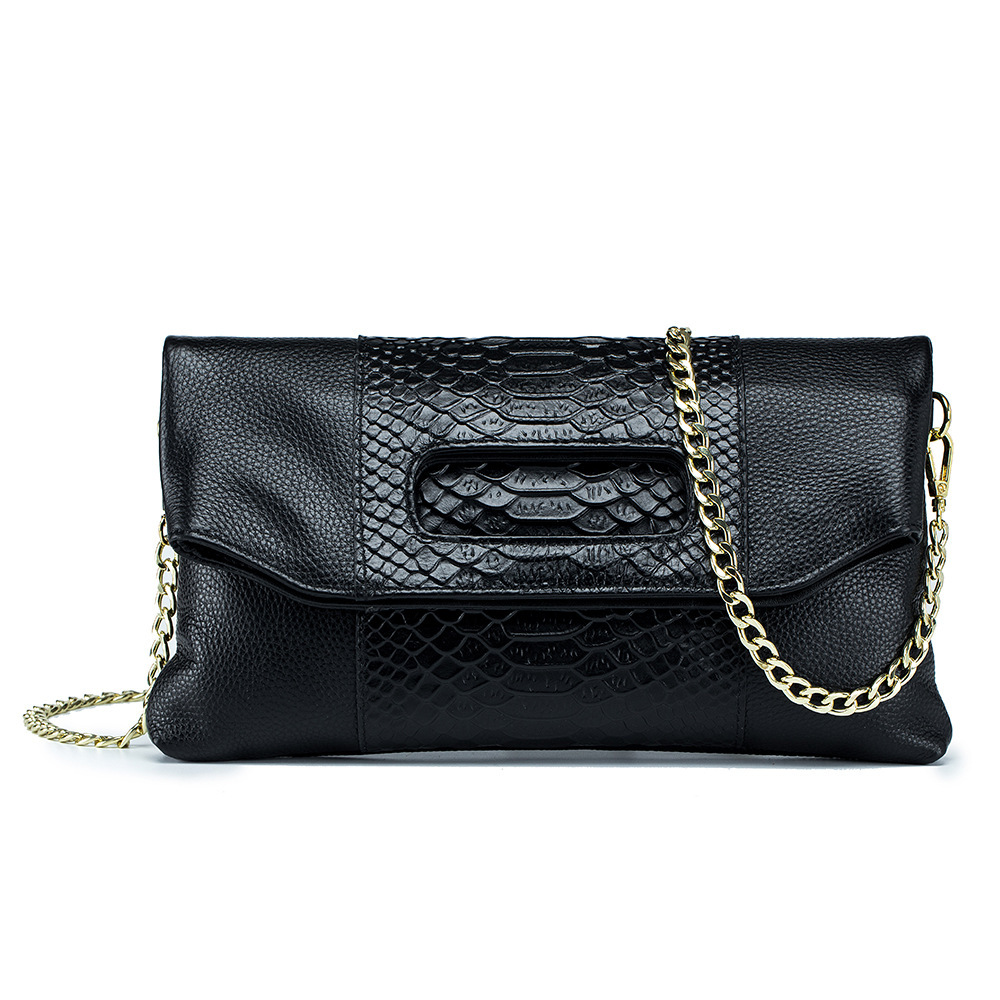Top Grain Cowhide Luxury Folding Envelope Clutch Bag For Women Genuine Leather Versatile Crocodile Embossed Evening Bag - Thumbnail 7