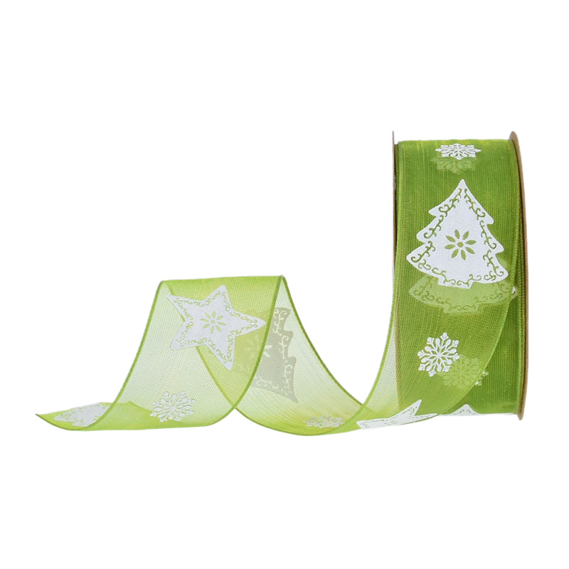 Transfronteriza 2,5 cm espuma de impresión árbol de Navidad cinta de hilo de nieve Navidad flores regalo embalaje cinta de poliéster en stock