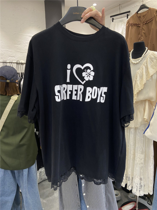 2024 夏の新韓国ファッションイントレンド甘いニッチステッチレースシャツレター半袖 Tシャツ女性のトップ|undefined