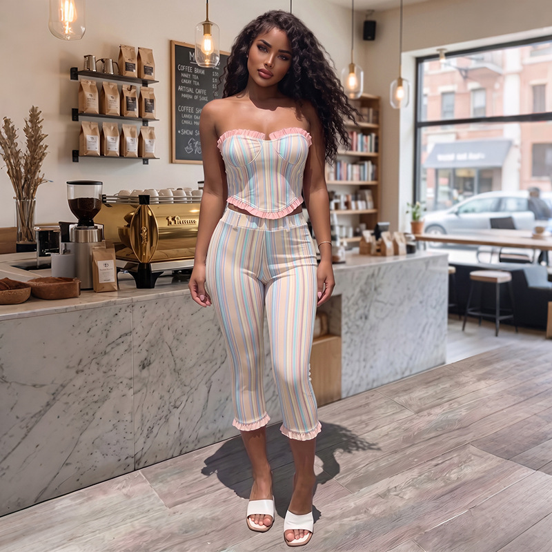 European and American Style 2026 New Summer Fashion Sweet and Sexy Sleeveless Bustier Backless High-Waisted Slim-Fit Long Pants Set for Women European and American Style 2026 New Summer Fashion Sweet and Sexy Sleeveless Bustier Backless High-Waisted Slim-Fit Long Pants Set for Women