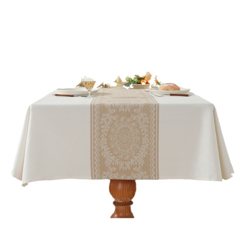 Nordic Cross-border Polyester Jacquard White And Brown Vintage Diamond Geometric Rectangular Tablecloth, Cover, Coffee_voghion.com
