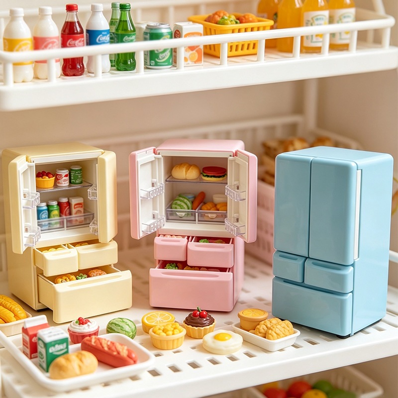 Miniature Scene Toys, Miniature Double-Door Refrigerator, Dollhouse Imitation Real Model, Pretend Play Toys, Desktop Decorations