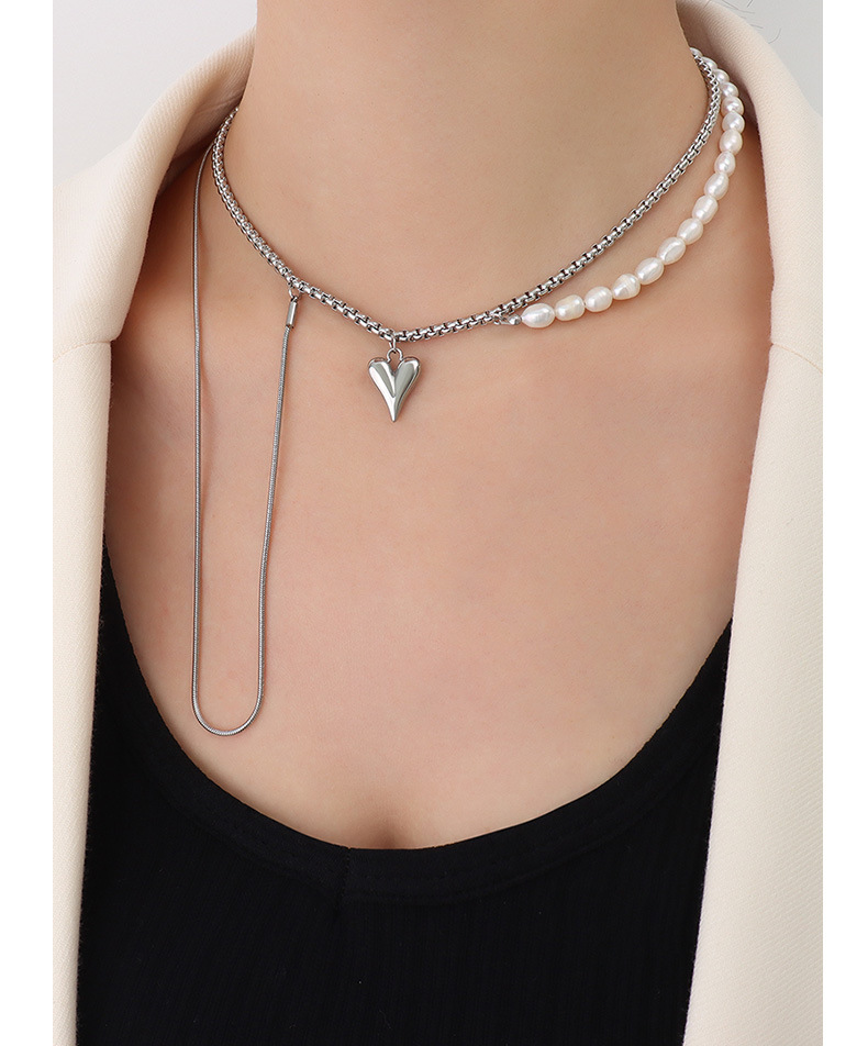Großhandel Mode Natürliche Süßwasserperlennähte Kette Quaste Titanstahl Halskette Nihaojewelry display picture 4