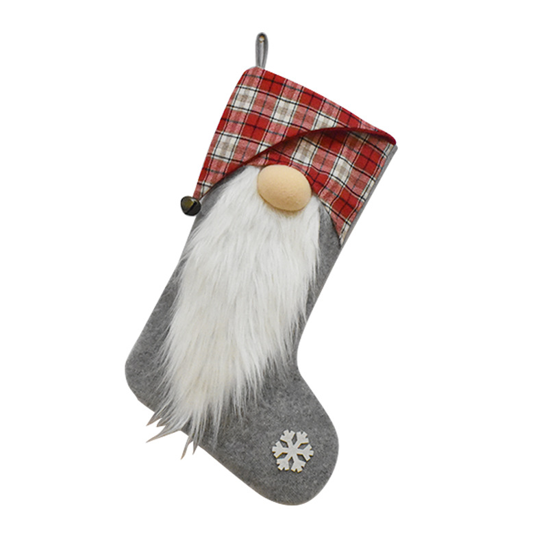 Christmas Stocking Plaid Red And Grey Christmas Decoration Gift_voghion.com
