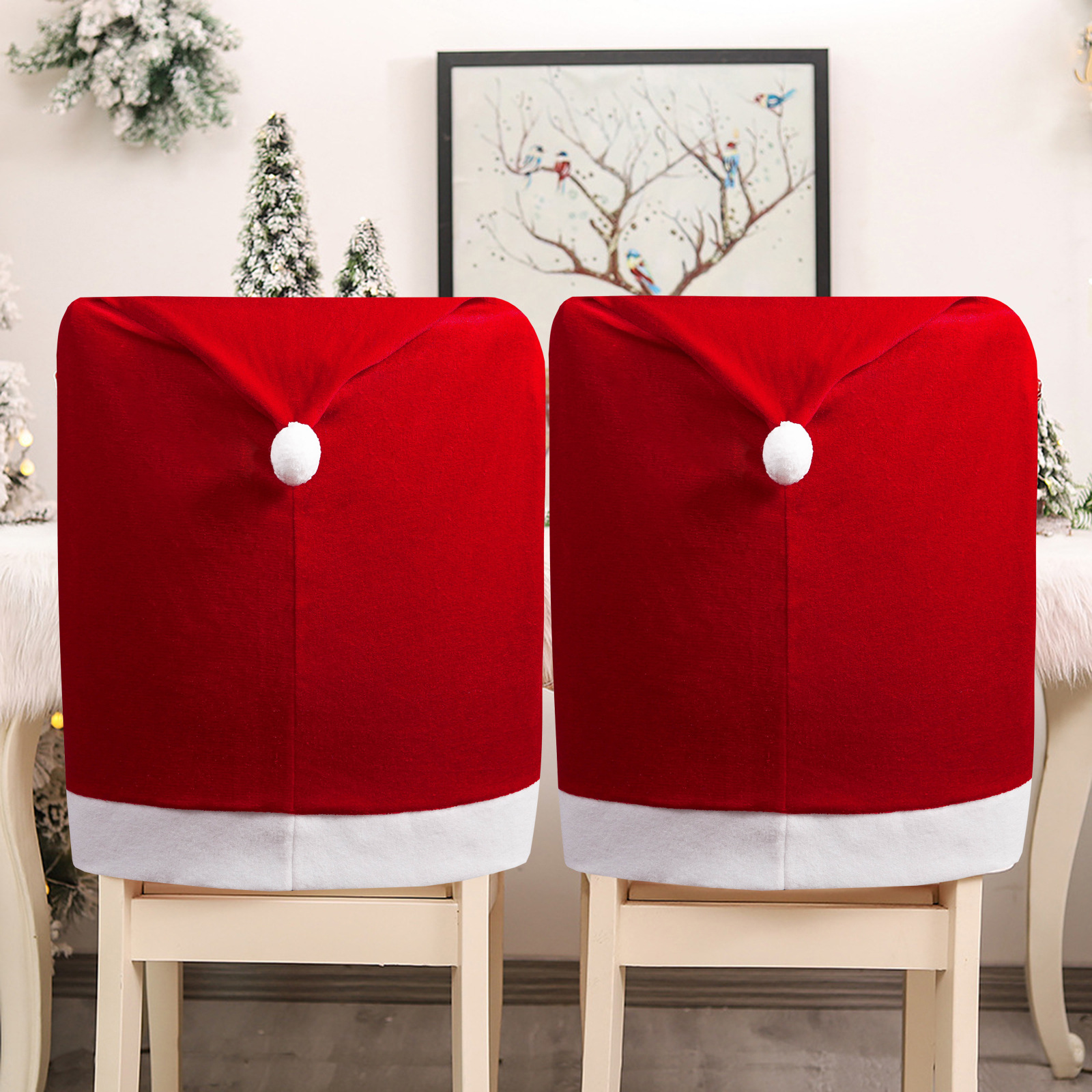 Navidad transfronteriza cubierta de silla de terciopelo rojo cubierta de silla para el hogar decoración de silla de restaurante atmósfera cubierta de silla decoración