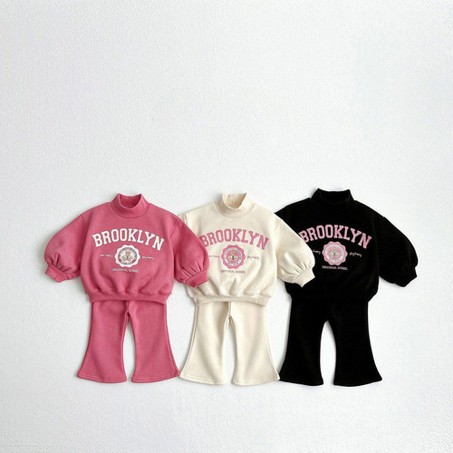 Spring and Autumn Korean Style Girls' Suit Pure Cotton Category A Children's Casual Sweatshirt Little Girl's Flare Pants Two-piece Spring Suit